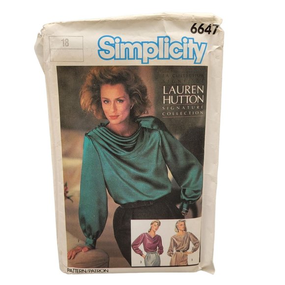 Simplicity Lauren Hutton Draped Blouse Sewing Pattern 6647 Size 18 UNCUT - Picture 1 of 3